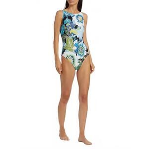 NEW JOHNNY WAS jenn tie back one piece swimsuit in floral green and blue